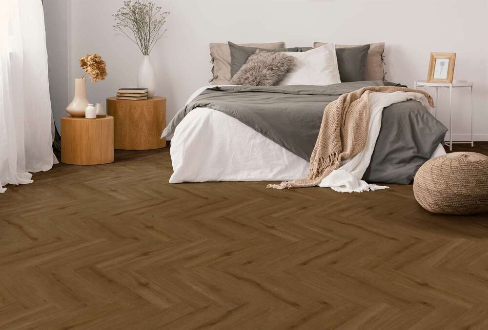 Meltex Dryback vinylgolv, Mörkt fiskbensmönster