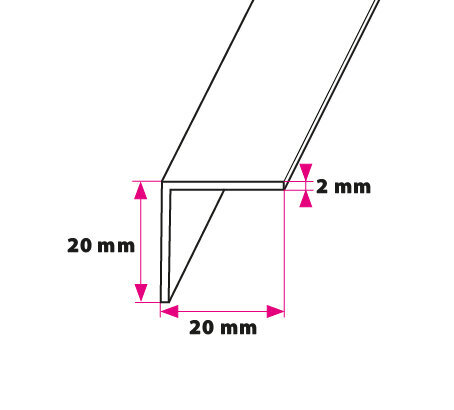 Vinkelprofil, 20x20 mm. utan hål